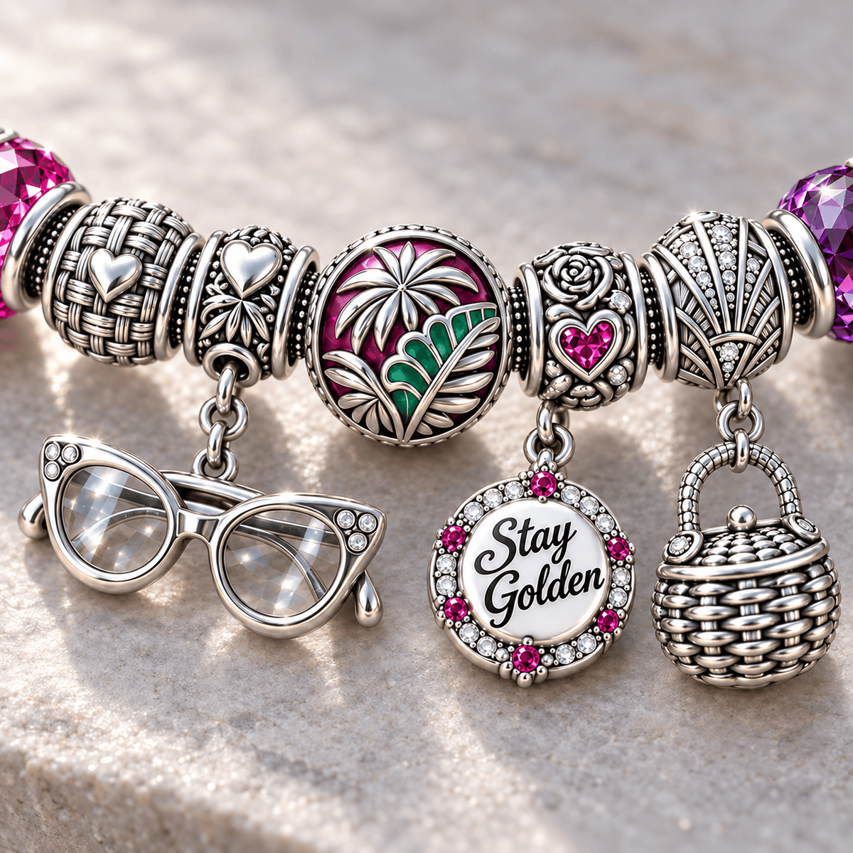 TGG Silver Charm Bracelet Set NTTB