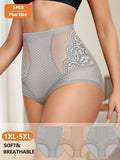 3pcs High-Waisted Tummy Control Panties for Women plus Size Breathable Mele Mesh Lace Trim Soft Stretchy Summer Underwear