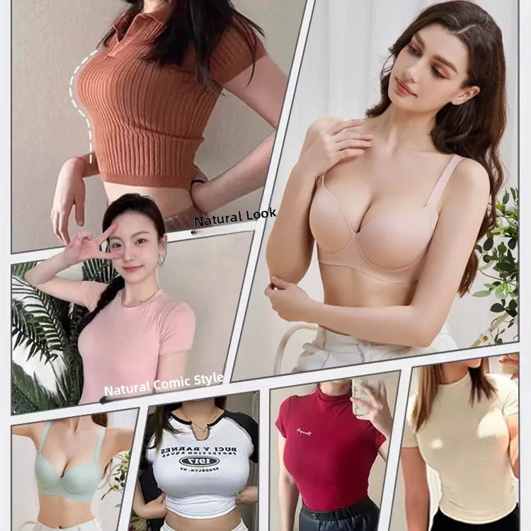 Adjustable Summer New Arrival Bra Women's Invisible Thin Gathered Comfortable Breathable Red Side Effect Reduction Push up Un...