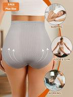 3pcs High-Waisted Tummy Control Panties for Women plus Size Breathable Mele Mesh Lace Trim Soft Stretchy Summer Underwear