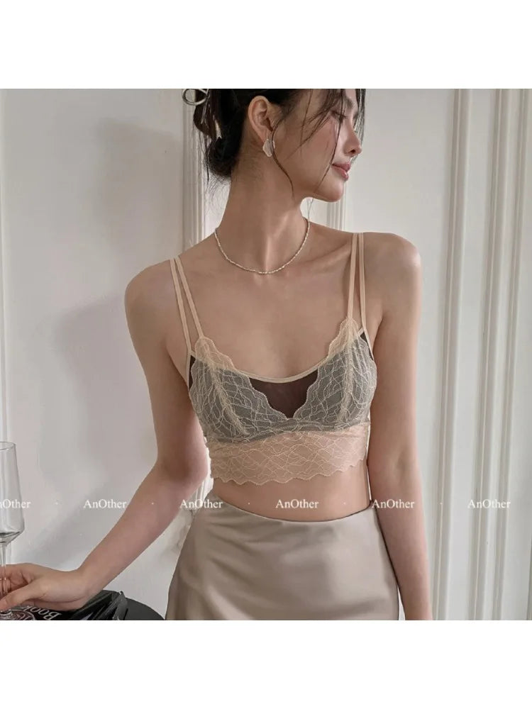 Sexy Lace Bralette No Underwire | French Triangle Cup Bra | Summer Thin Breathable for Women | Slimming Strappy Back Lingerie