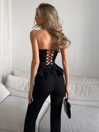 Sexy Fishbone Strapless Short Top Lady Chic Sleeveless Off-shoulder Backless Waist Cinching Blouse Women Vacation Party Tops