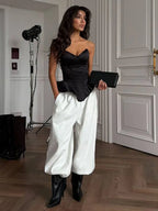 Sexy Fishbone Strapless Short Top Lady Chic Sleeveless Off-shoulder Backless Waist Cinching Blouse Women Vacation Party Tops